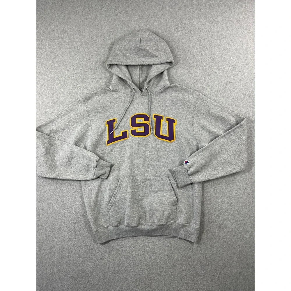 LSU Tigers Sweatshirt Adult S Gray Champion Hooded Regular Fit Geaux Tigers